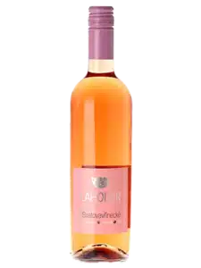 Lahofer Svatovavřinecké rosé – láhev moravského růžového vína připravená k servírování na slavnostní akci